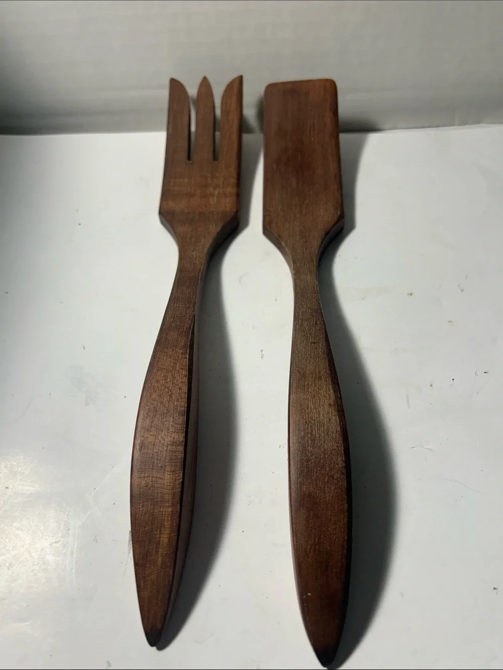 Wooden Salad Serving Set - Brown Vintage